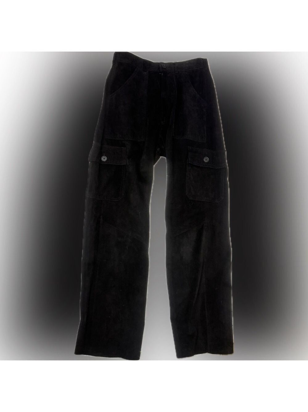 Vintage Black Suede Cargo Pants 90s Danier High Rise Straight Leg Made in Canada